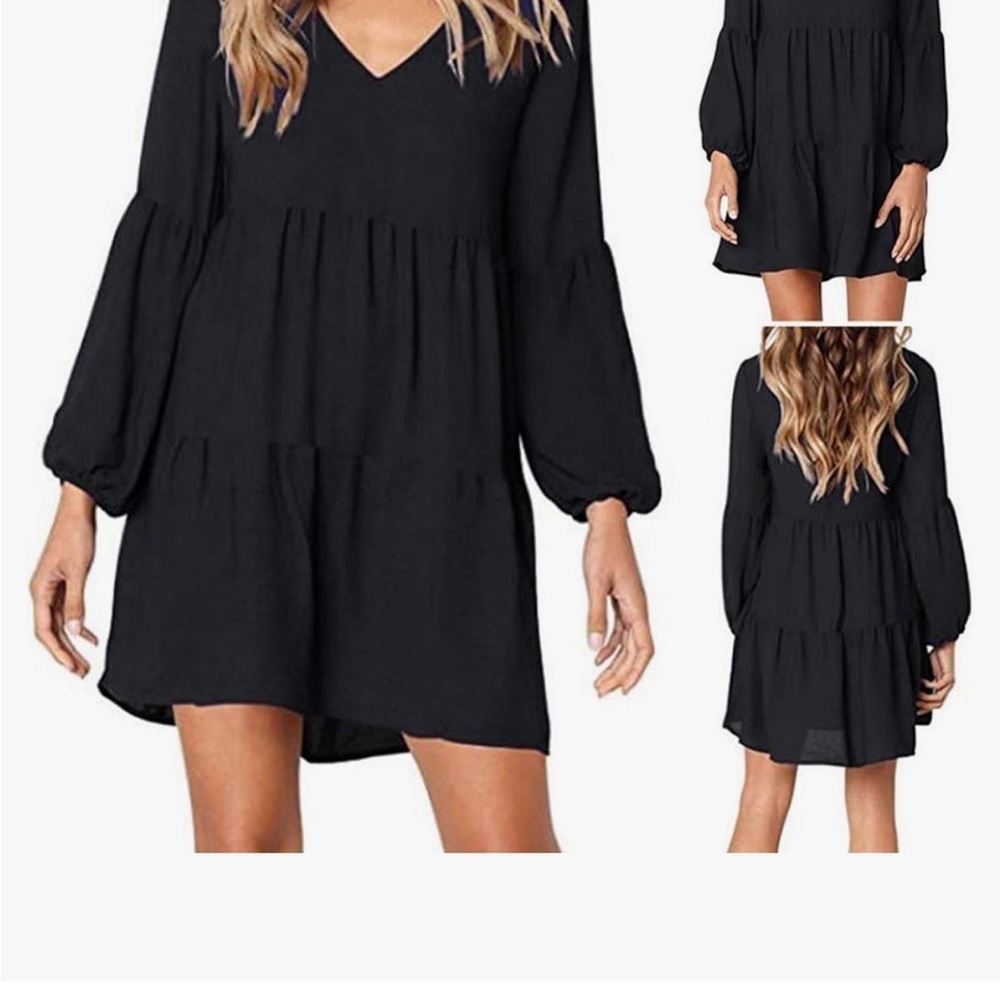 Black V-Neck Baby Doll Dress - Picture 9 of 12